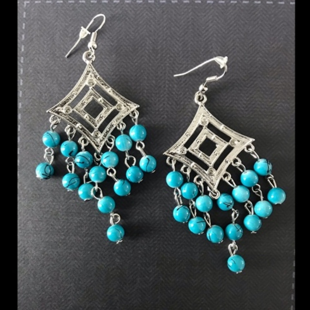 Dangling turquoise & silver earrings